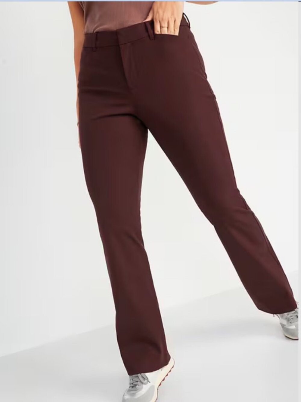 Old Navy High Rise Pixie Flare Pants Womens (6) Burgundy Stretch NWT!